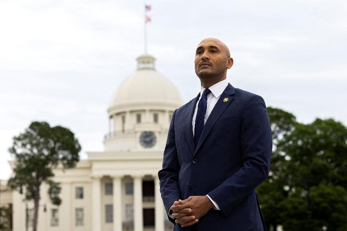 U.S. Rep. Shomari Figures (D-AL) poses for a portrait outside the state capitol, in Montgomery, Alabama, U.S., May 8, 2026.  REUTERS/Kevin Mohatt