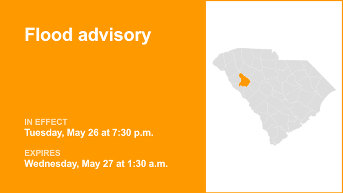 UPDATE: Greenwood County under a flood advisory until 1 a.m. Wednesday 