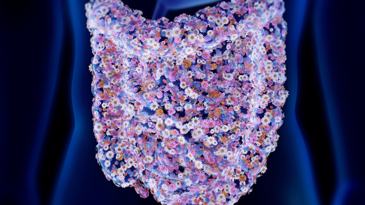 Abstract image of a gut with many flora.