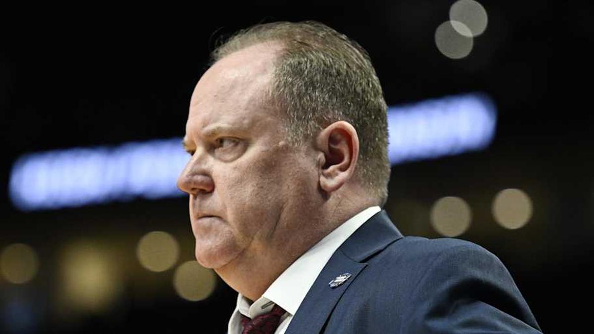  Mar 19, 2026; Portland, OR, USA; Wisconsin Badgers head coach Greg Gard reacts during the first half of a first round game of the men's 2026 NCAA Tournament against the High Point Panthers at Moda Center. Mandatory Credit: Troy Wayrynen-Imagn Images | Troy Wayrynen-Imagn Images 