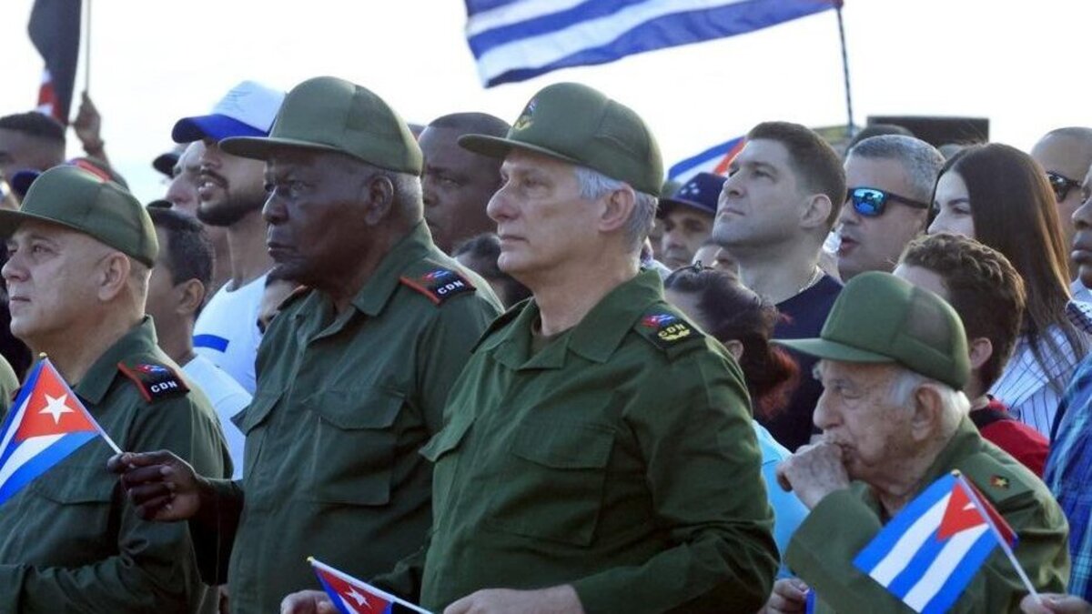  Cuban President Miguel Diaz-Canel (C) attends an event in support of former Cuban President Raul Castro in Havana on May 22 after the U.S. Department of Justice unsealed two days earlier a federal criminal indictment charging the 94-year-old Castro, along with five other co-defendants, for his alleged role in the February 1996 shoot-down of two unarmed U.S. civilian aircraft operated by a Cuban exile relief group. Photo by Ernesto Mastrascusa/EPA