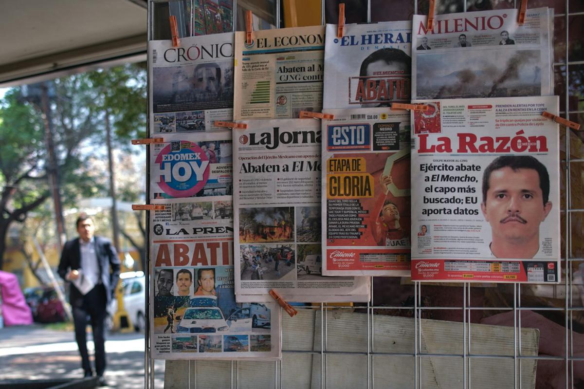  Newspapers hang on display for sale in Mexico City a day after the Mexican army killed Jalisco New Generation Cartel leader Nemesio Oseguera Cervantes, known as AP Photo/Jon Orbach 
