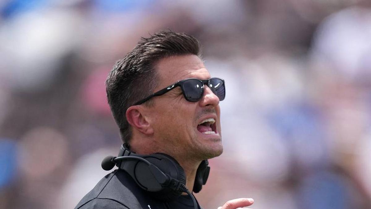  May 2, 2026; Pasadena, CA, USA; UCLA Bruins coach Bob Chesney reacts during the spring game at Rose Bowl. Mandatory Credit: Kirby Lee-Imagn Images | Kirby Lee-Imagn Images 