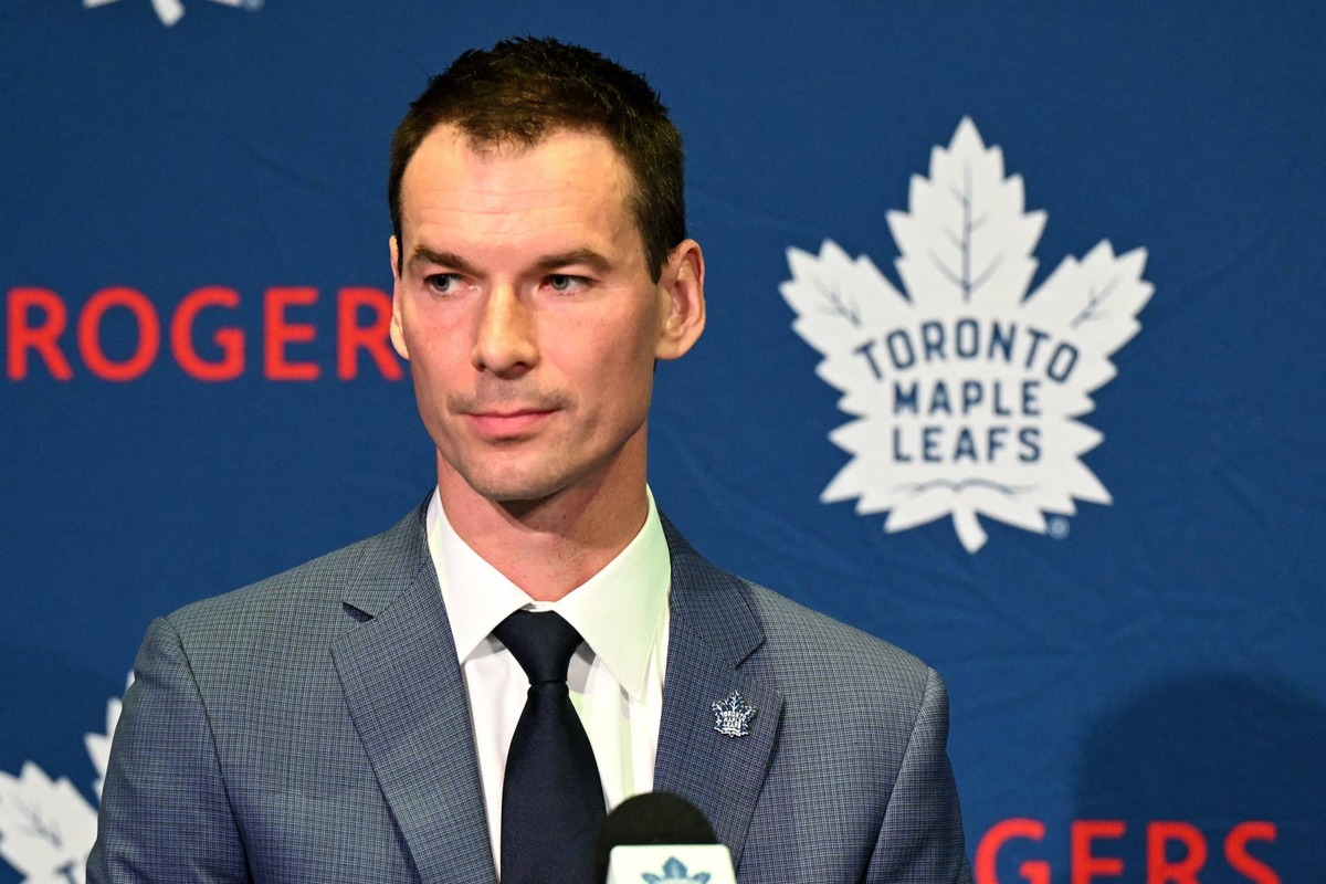  May 4, 2026; Toronto, Ontario, CANADA; Toronto Maple Leafs general manager John Chayka speaks to the media at Real Sports Bar. Mandatory Credit: Dan Hamilton-Imagn Images