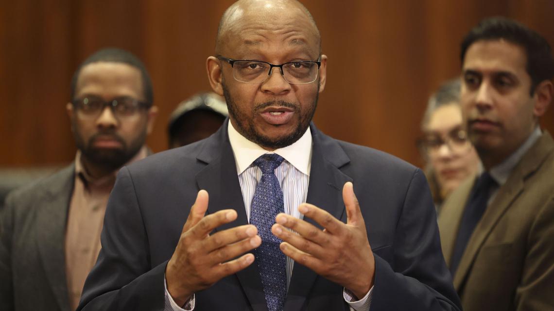 Illinois State Rep. Will Davis speaks Feb. 9, 2026, at the Bilandic Building in Chicago's Loop. (Brian Cassella/Chicago Tribune/TNS)