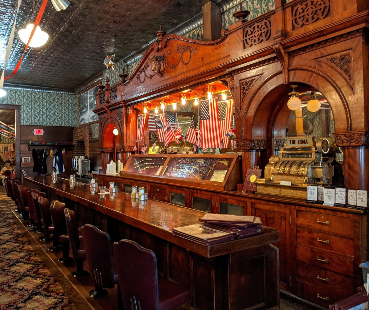  Queen Victoria was so taken with Buffalo Bill’s Wild West show that she gifted him this bar for his luxury hotel in Cody, Wyoming. Photo credit: Cindy Richards 
