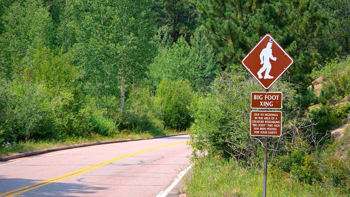 Road sign warns of Bigfoot crossing. (Russell Linton/Dreamstime/TNS)