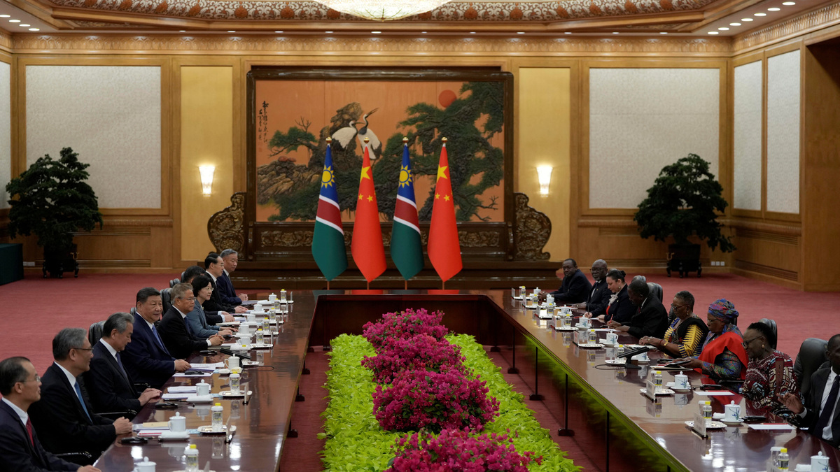 Chinese President Xi Jinping, and Namibian President Netumbo Nandi-Ndaitwah, hold talks at the Great Hall of the People in Beijing, Friday, July 10, 2026.      Ng Han Guan/Pool via REUTERS