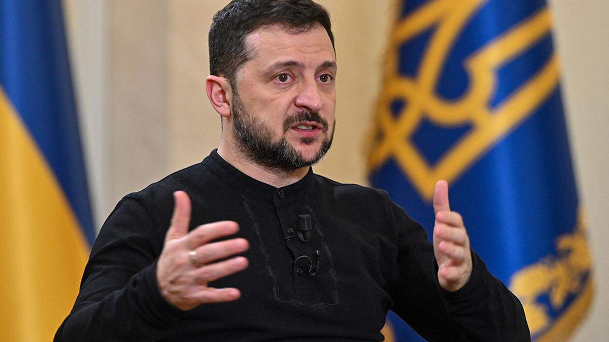 Ukrainian President Volodymyr Zelenskyy is interviewed by the Hurriyet newspaper in Ankara, Turkey, on Feb. 18, 2025.