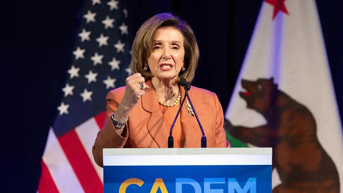 Former House Speaker Nancy Pelosi, D-Calif., addresses the crowd at the California Democratic Party State Convention in San Francisco on Feb. 21, 2026. (Christina House/Los Angeles Times/TNS)