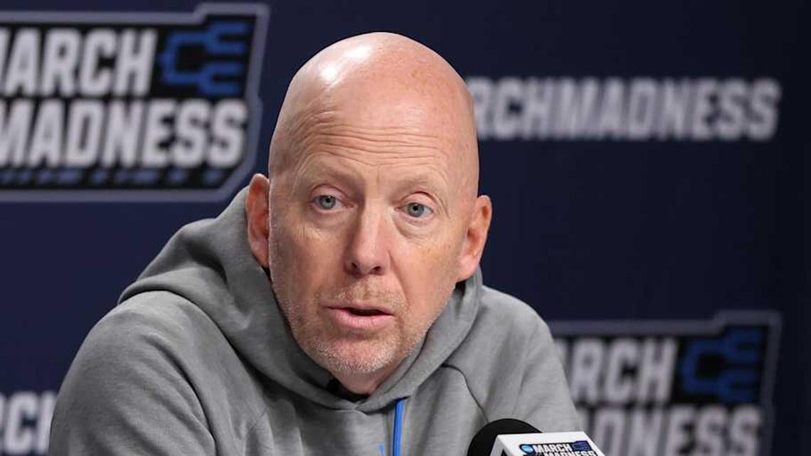  Mar 19, 2026; Philadelphia, PA, USA; UCLA Bruins head coach Mick Cronin speaks with the media before a practice session ahead of the first round of the men's 2026 NCAA Tournament at Xfinity Mobile Arena. Mandatory Credit: Bill Streicher-Imagn Images | Bill Streicher-Imagn Images 