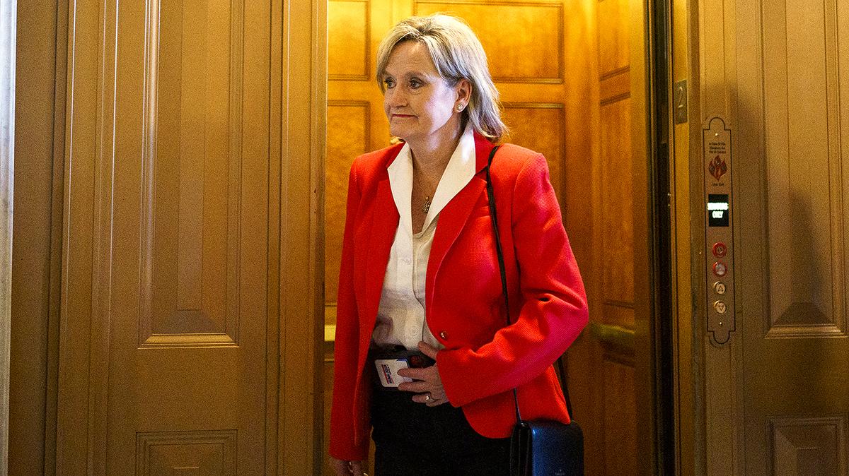 Sen. Cindy Hyde-Smith (R-Miss.) arrives for a procedural vote regarding a nomination on Tuesday, September 5, 2023. The Senate returns to work after a five-week recess.