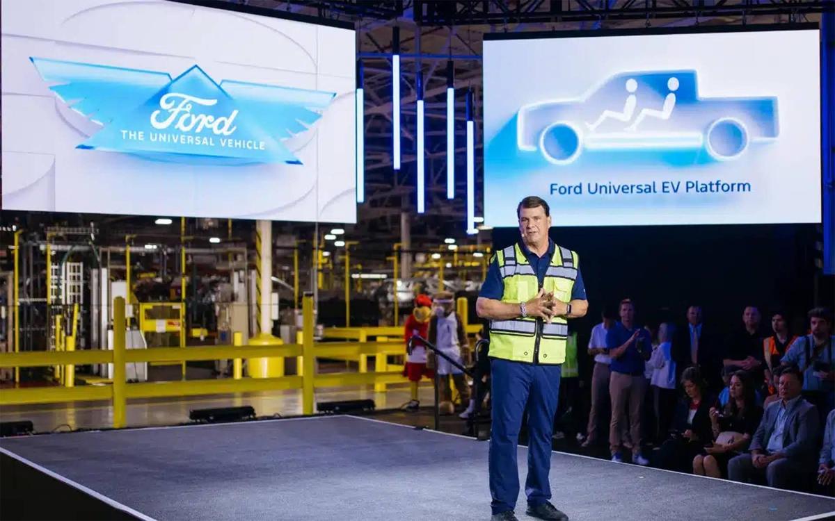  Ford CEO Jim Farley announcing the Universal Vehicle program last August.