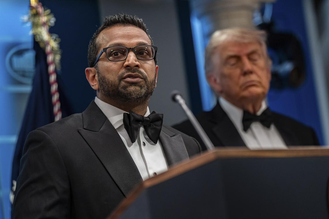 FBI Director Kash Patel, left, speaks to reporters at the White House after shots were fired during the White House Correspondents' Association dinner at the Washington Hilton in Washington, April 25, 2026. Todd Blanche, the acting attorney general, said President Trump was "likely" a target, along with other members of the administration. But he cautioned that the investigation was in its early stages. (Salwan Georges/The New York Times)