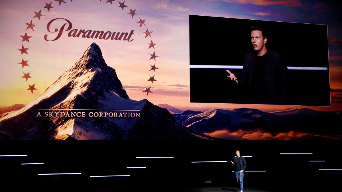 David Ellison, CEO of Paramount Skydance, speaks during the Paramount Pictures presentation at CinemaCon, the official convention of Cinema United, in Las Vegas, Nevada, U.S., April 16, 2026. REUTERS/Caroline Brehman