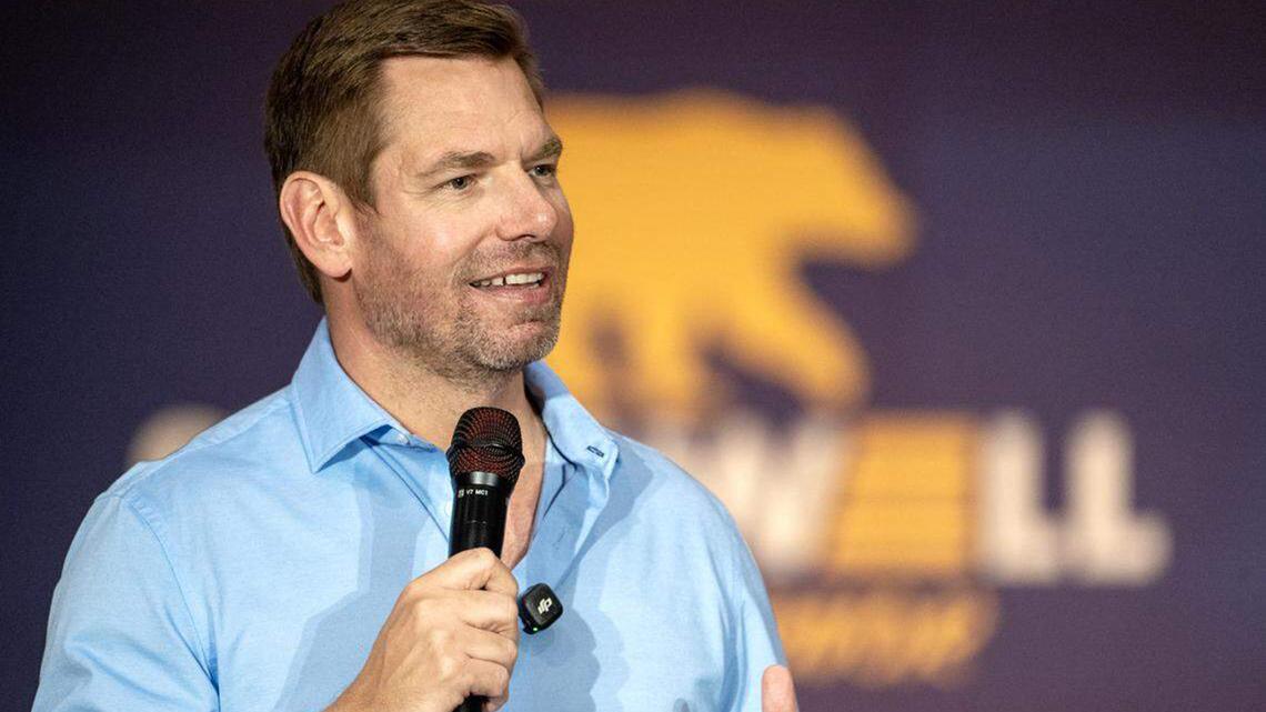 California gubernatorial candidate Eric Swalwell during a town hall meeting at the Scottish Rite Masonic Center on Tuesday, April 7, 2026, in Sacramento, Calif. (Jose Luis Villegas/The Sacramento Bee/TNS)