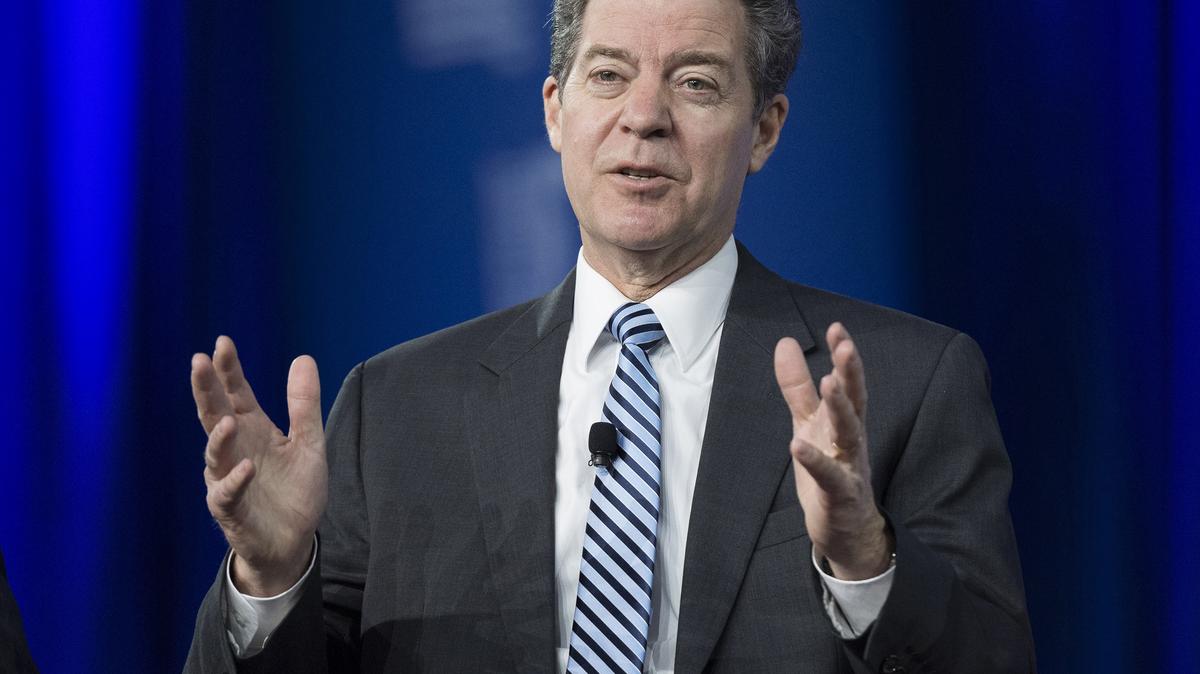 Sam Brownback, then governor of Kansas, speaking at the American Conservative Union's 2017 Conservative Political Action Conference on Feb. 23, 2017, in National Harbor, Maryland. What Republicans want is for Biden to become America’s Sam Brownback, a toxic figure they can keep running against, says political analyst Nathan L. Gonzales. (Michael Brochstein/Zuma Press/TNS)