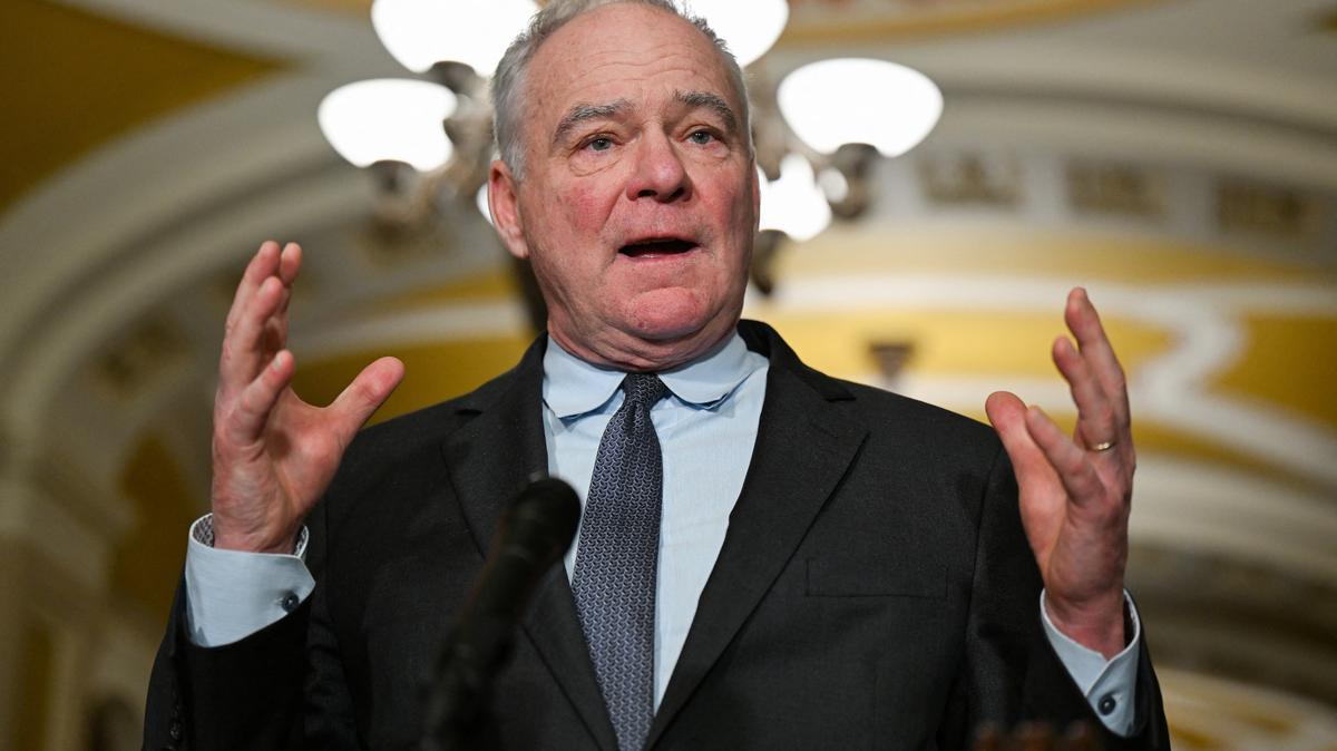 FILE PHOTO: U.S. Senator Tim Kaine (D-VA) speaks during a U.S. Senate Democratic leaders' press conference following their weekly policy lunch, on Capitol Hill in Washington, D.C., U.S., February 10, 2026. REUTERS/Annabelle Gordon/File Photo