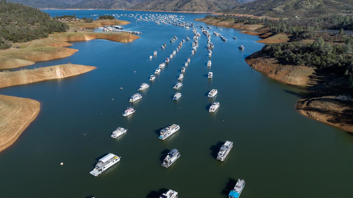 A drone view of Bidwell Bar Marina at Lake Oroville in Butte County, California, on Jan. 8, 2026. (Nick Shockey/California Department of Water Resources/TNS)