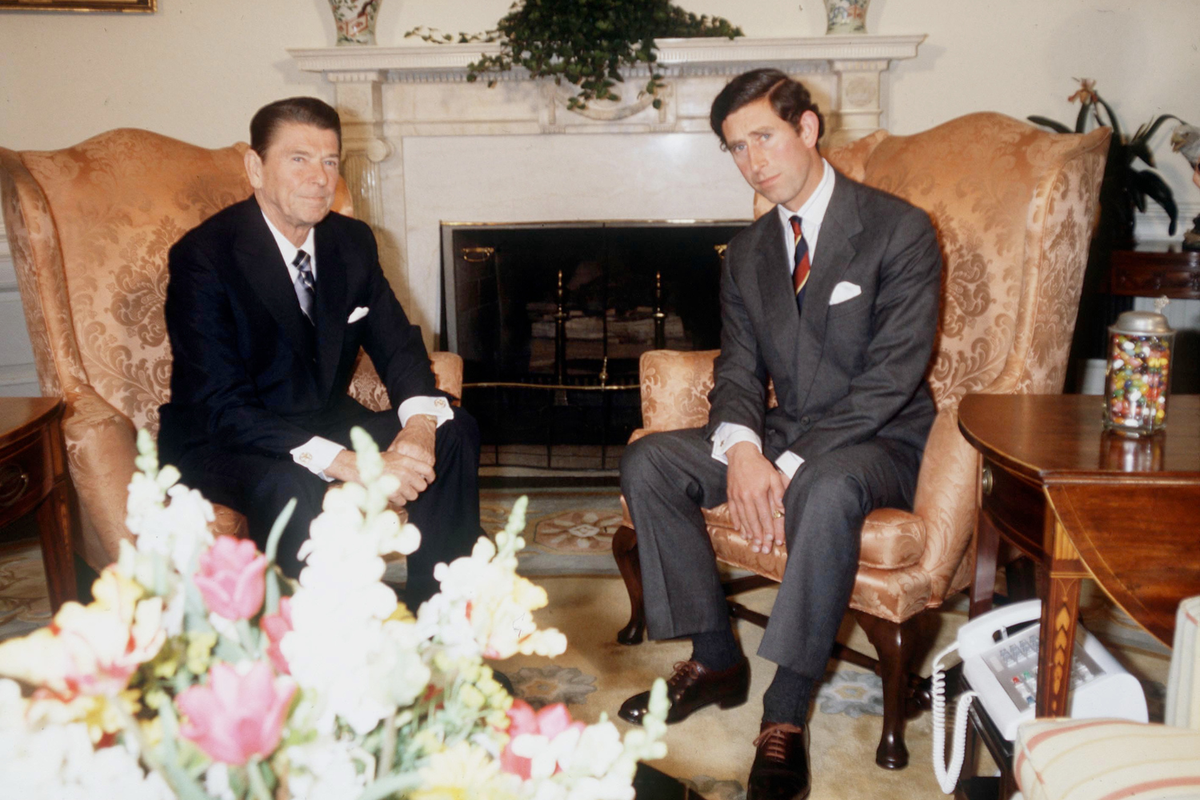  Prince Charles, right, on his official visit to America, meeting President Ronald Reagan in the Oval Office, at the White House in 1981. 