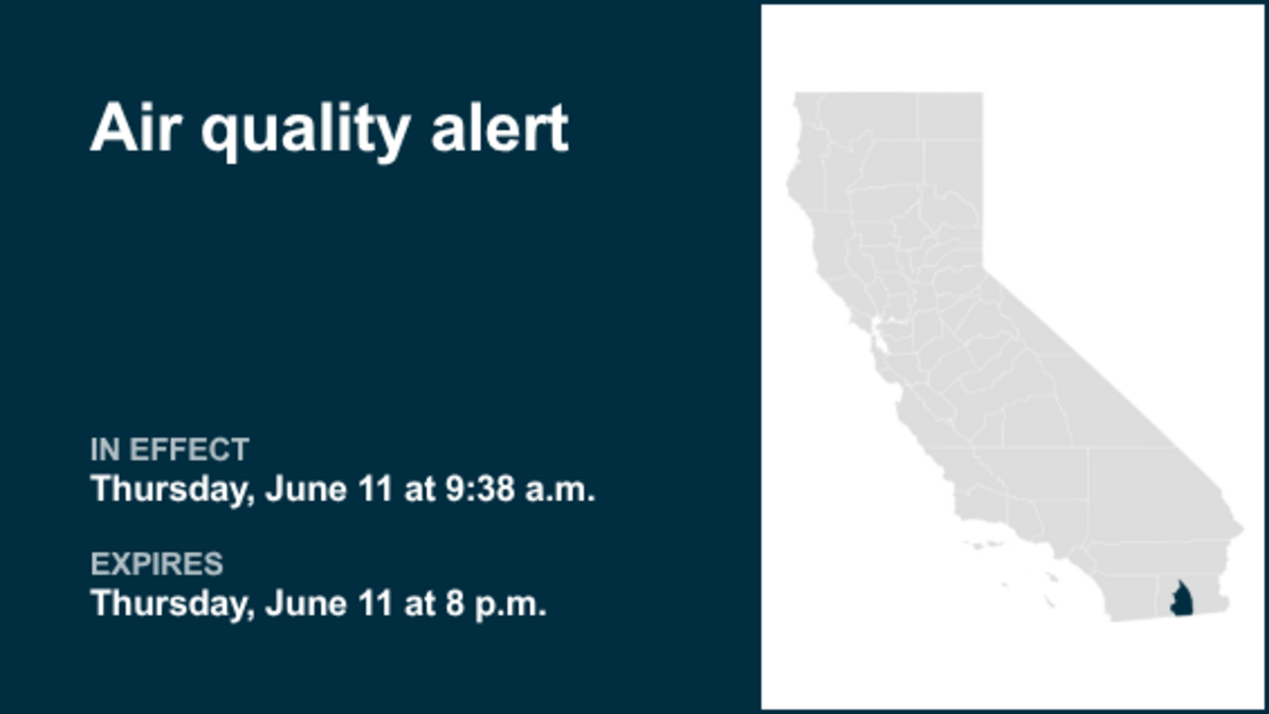 Ozone pollution alert affecting Imperial Valley until Thursday evening 