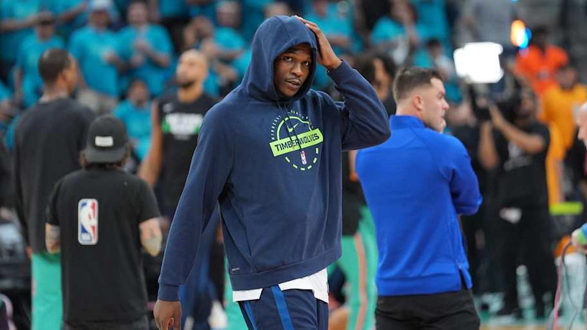  Edwards missed Games 5 and 6 of the Wolves' first-round series vs. the Nuggets while dealing with a bone bruise on his left knee. | Daniel Dunn-Imagn Images 