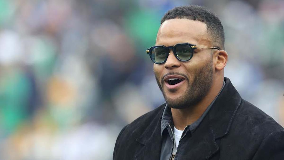  Nov 15, 2025; Pittsburgh, Pennsylvania, USA; Pittsburgh Panthers former defensive end Aaron Donald reacts as his jersey is retired in a ceremony during half-time of the game against the Notre Dame Fighting Irish at Acrisure Stadium. Mandatory Credit: Charles LeClaire-Imagn Images | Charles LeClaire-Imagn Images 