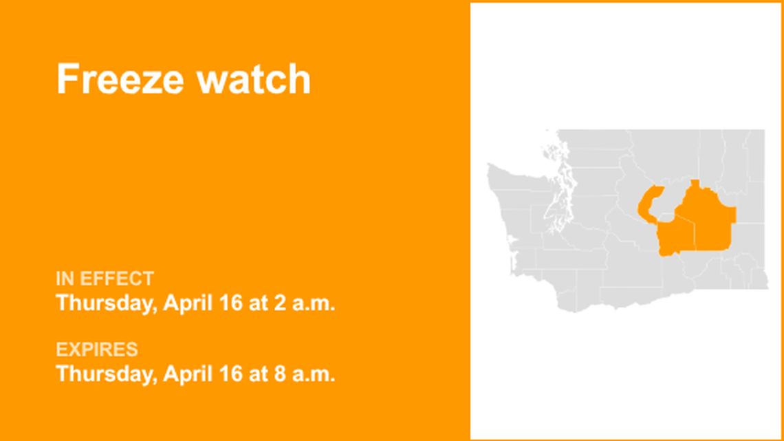 Freeze watch issued for Eastern Washington for Thursday - temperatures to dip to 29 
