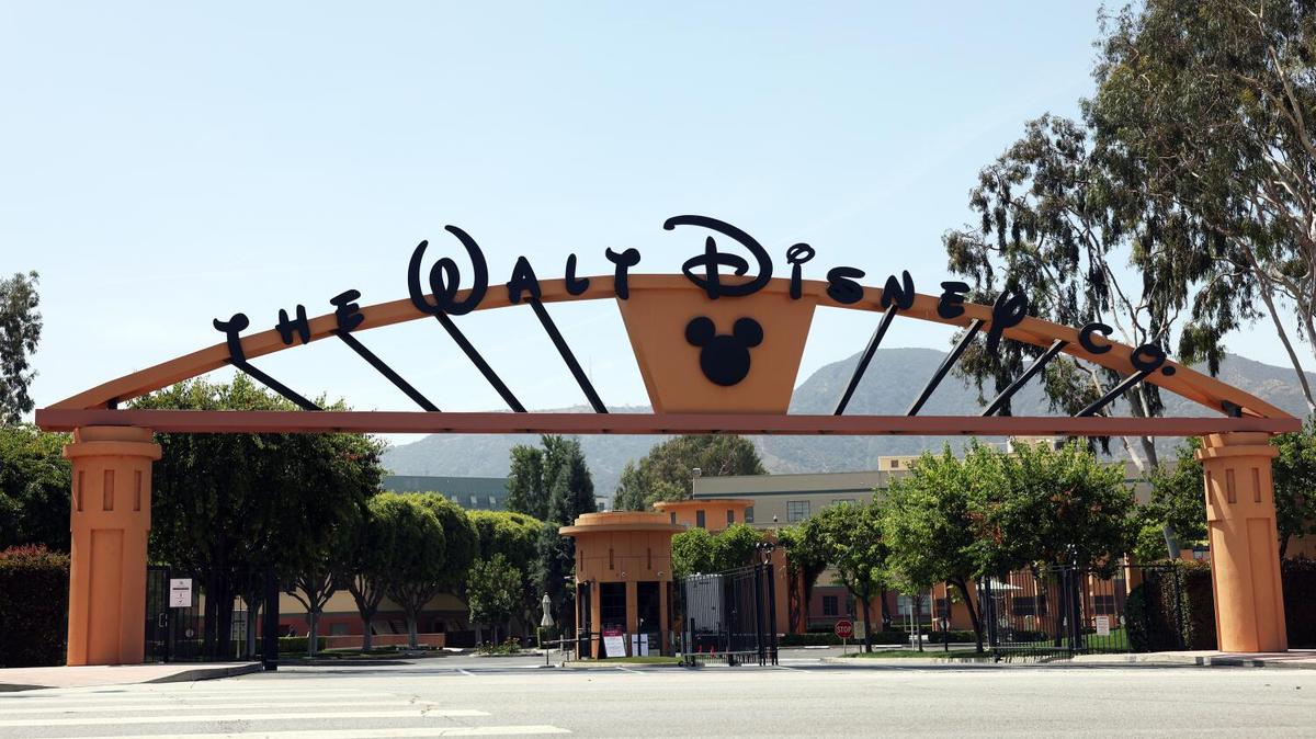 LOS ANGELES, CA - JUNE 02: The entrance to Walt Disney Co. is seen from West Alameda Ave. in Burbank on Wednesday, June 2, 2021 in Los Angeles, Calif. (Dania Maxwell / Los Angeles Times)
