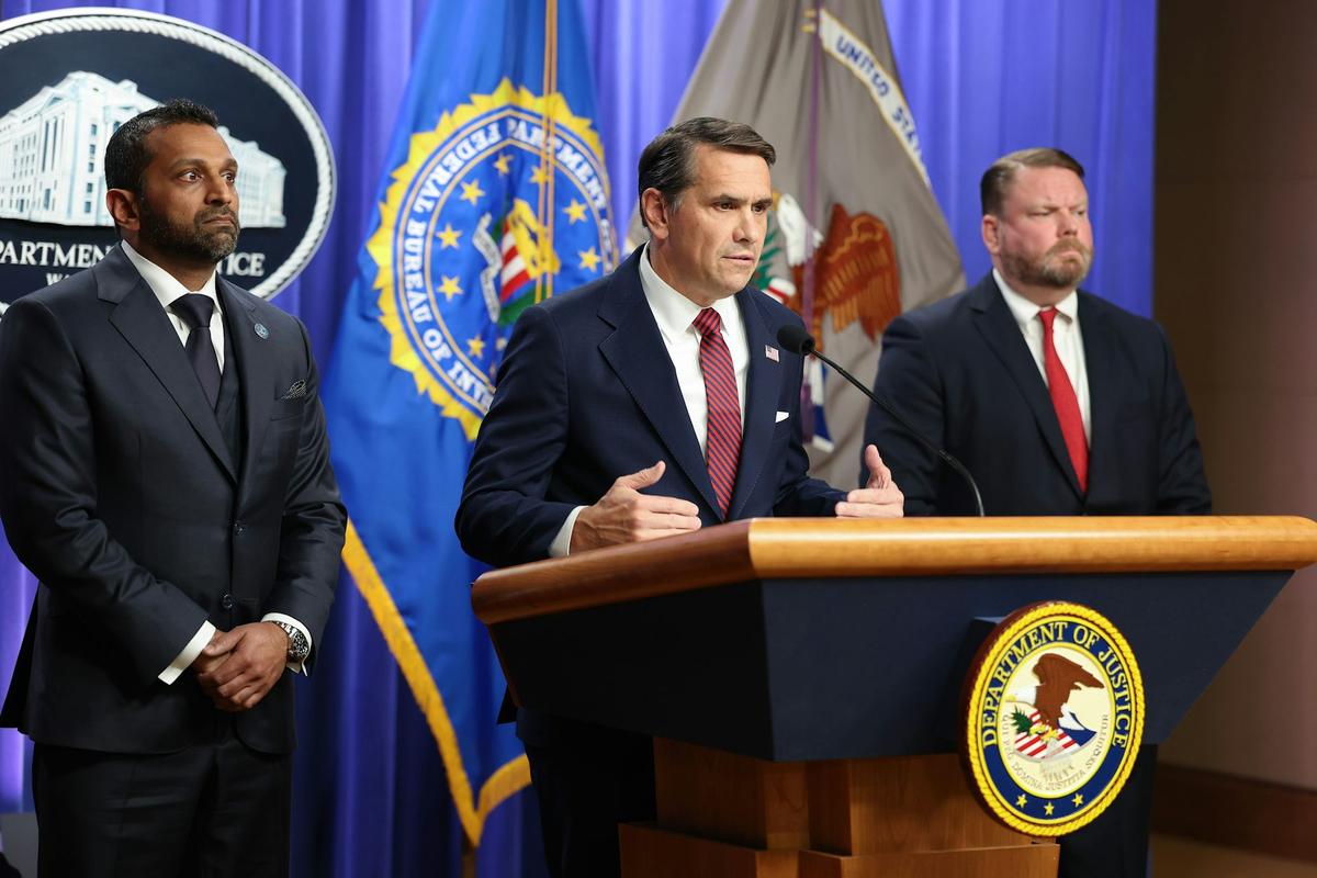  Acting Attorney General Todd Blanche speaks on April 28, 2026, in Washington, D.C., as charges are brought against former FBI Director James Comey. Tasos Katopodis/Getty Images 