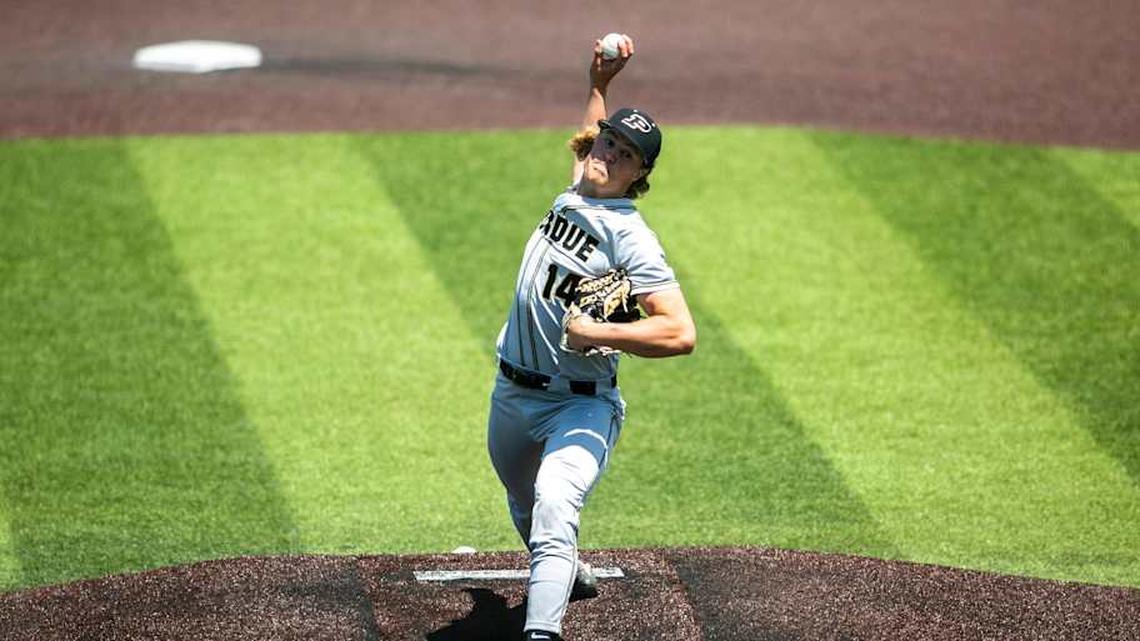  Purdue's Khal Stephen (14) delivers a pitch during a NCAA Big Ten Conference baseball game against Iowa, Saturday, May 7, 2022, at Duane Banks Field in Iowa City, Iowa. | Joseph Cress/Iowa City Press-Citizen / USA TODAY NETWORK 