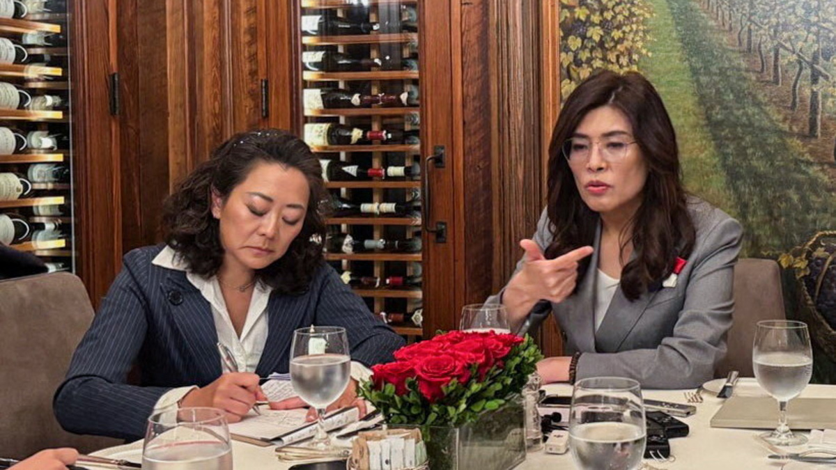 Cheng Li-wun, chairwoman of the Kuomintang (KMT), Taiwan's largest opposition party, holds a press conference  after meetings with U.S. lawmakers and thinktanks in Washington, D.c., U.S., June 12, 2026. Picture taken with a mobile phone. REUTERS/David Brunnstrom