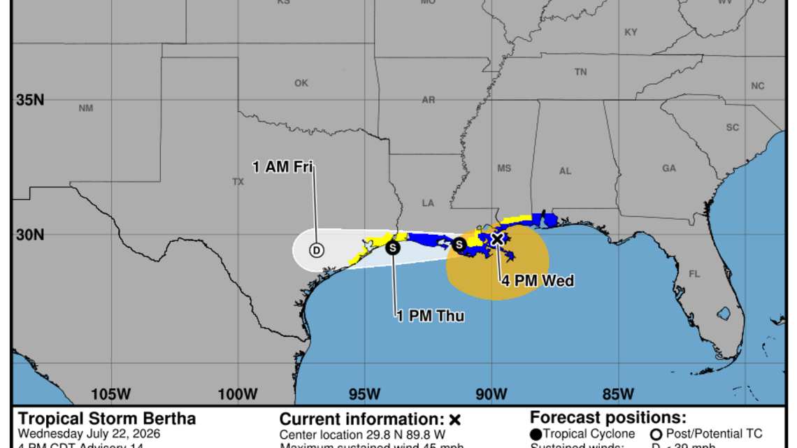 Wednesday, July 22 update: Latest on Tropical Storm Bertha from the National Hurricane Center 