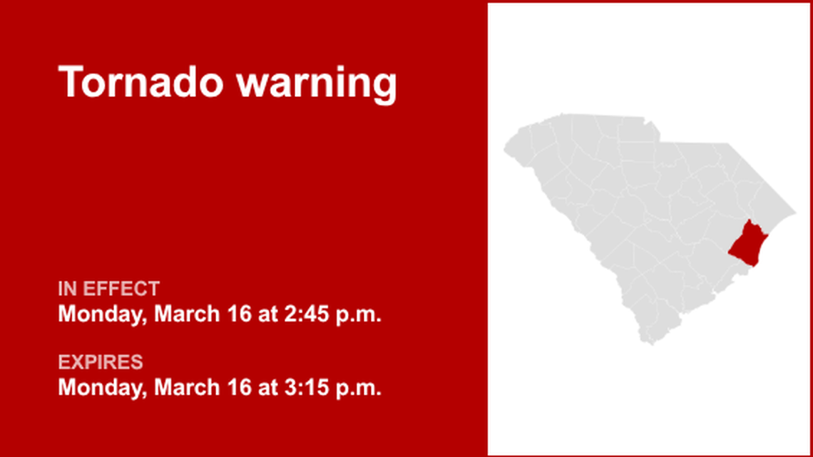 Tornado warning issued for Georgetown County Monday afternoon - seek safe shelter 