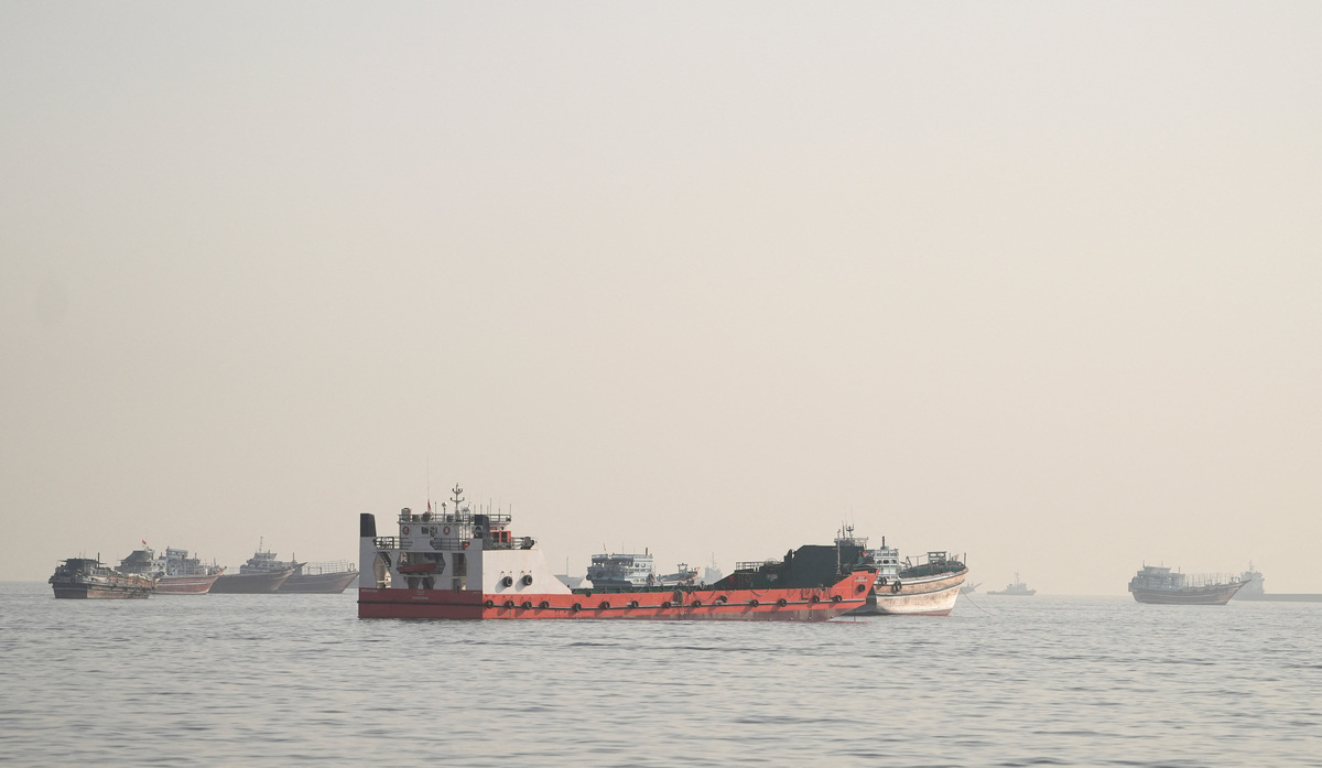 Vessels are anchored in the Strait of Hormuz, as seen from Musandam, Oman, June 10, 2026. REUTERS/Stringer