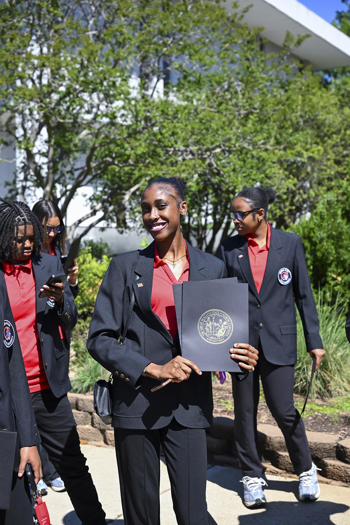  WSSU senior Jakaiya Mack smiles outside the Governor’s Mansion. (WSSU Photography/Garrett Garms) 