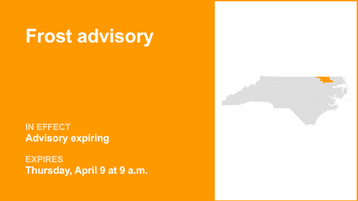 UPDATE: Frost advisory for Northampton and Hertford counties likely to expire at 9 a.m. 