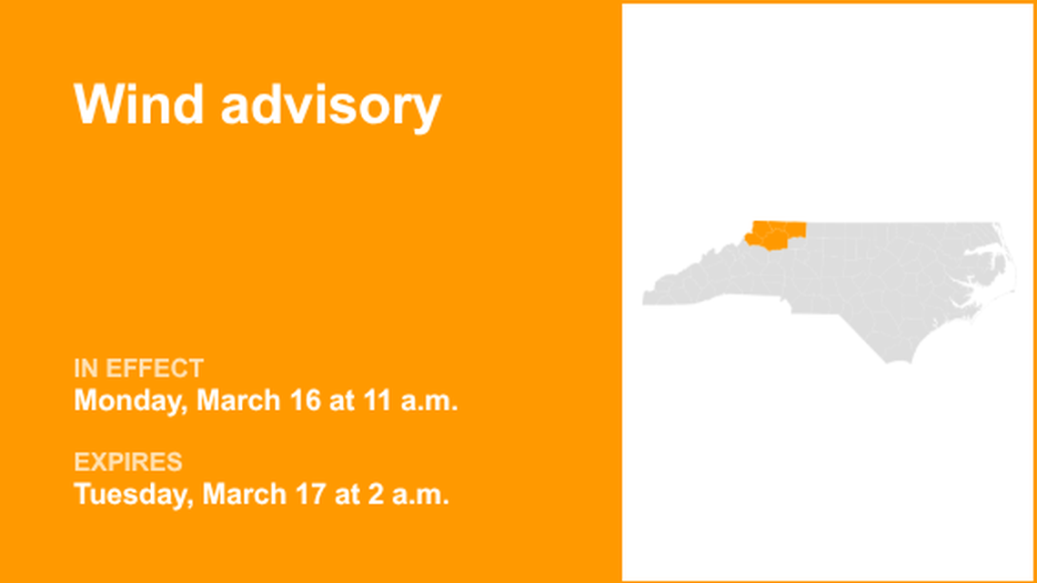 UPDATE: Wind advisory for Western North Carolina until 2 a.m. Tuesday 