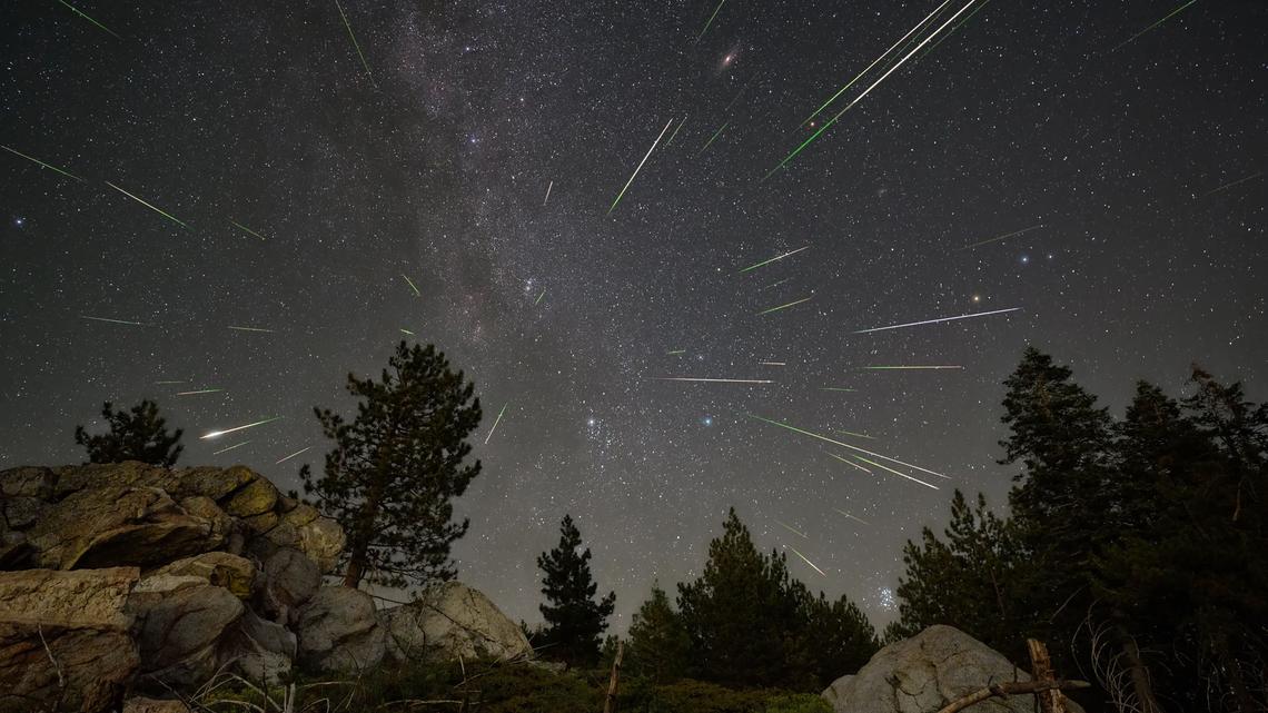 A view of the 2023 Perseid meteor shower from the southernmost part of Sequoia National Forest, near Piute Peak, California. The Lyrid meteor shower peaks in April 2026.
