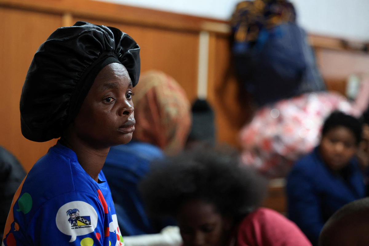 A displaced migrant shelters in a hall, following an escalation in anti-immigrant protests which heightened fears among foreign communities, in Kleinmond, South Africa, June 3, 2026. REUTERS/Esa Alexander
