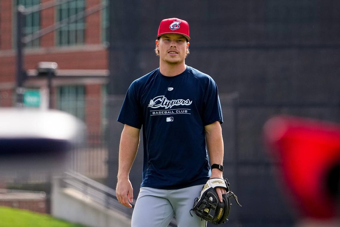  Columbus Clippers's Travis Bazzana reacts during practice at Huntington Park on Wednesday, March 25, 2026 in Columbus, Ohio. 