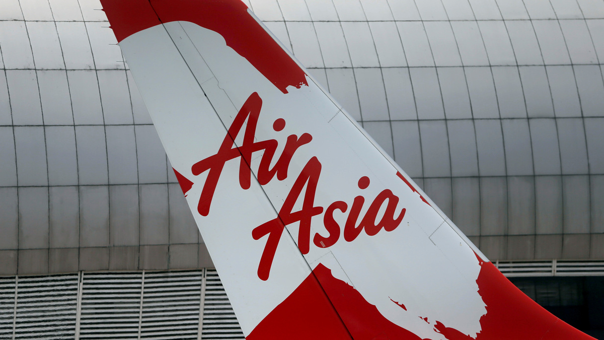 Tail of AirAsia X plane as seen at the Garuda Maintenance Facility AeroAsia in Tangerang, Indonesia, September 20, 2017. Picture taken September 20, 2017. REUTERS/Beawiharta