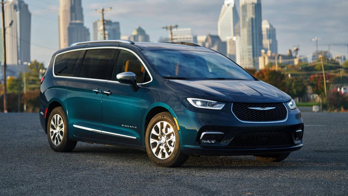  2023 Chrysler Pacifica Pinnacle Hybrid, shown in Fathom Blue 