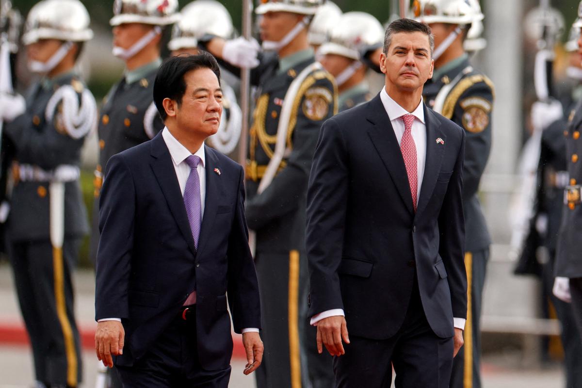 Paraguay President Santiago Pena attends a welcoming ceremony with Taiwan President Lai Ching-te in Taipei, Taiwan May 8, 2026. REUTERS/Ann Wang