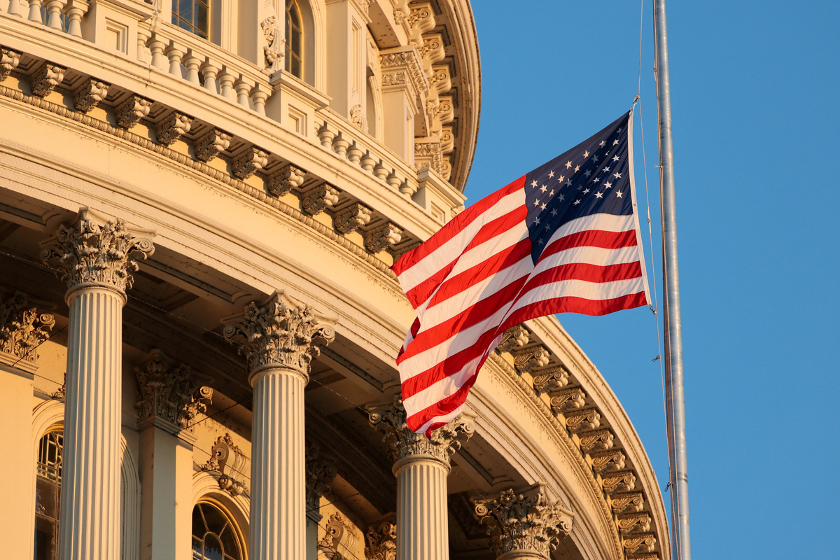 The flag over the U.S. Capitol flies at half-staff in honor of late U.S. Senator Lindsey Graham (R-SC), in Washington, D.C., U.S., July 13, 2026. REUTERS/Jonathan Ernst