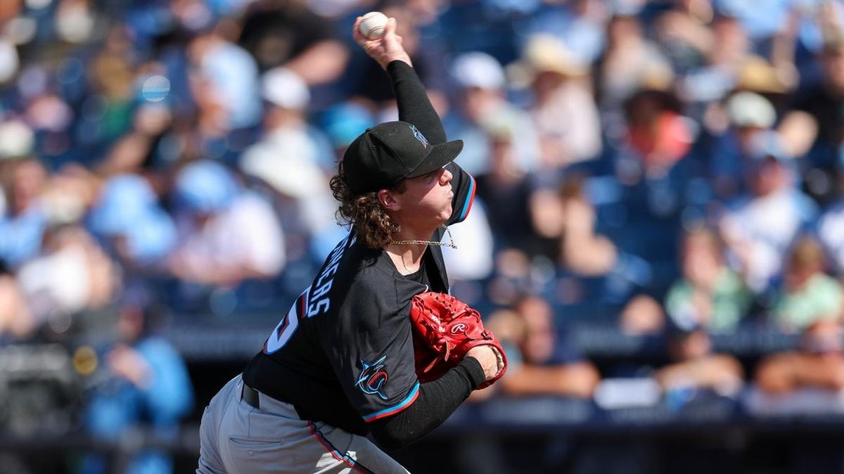 
                 Jun 7, 2025; Tampa, Florida, USA; Miami Marlins starting pitcher Ryan Weathers (35) throws a pitch against the Tampa Bay Rays in the first inning at George M. Steinbrenner Field. Mandatory Credit: Nathan Ray Seebeck-Imagn Images 
              