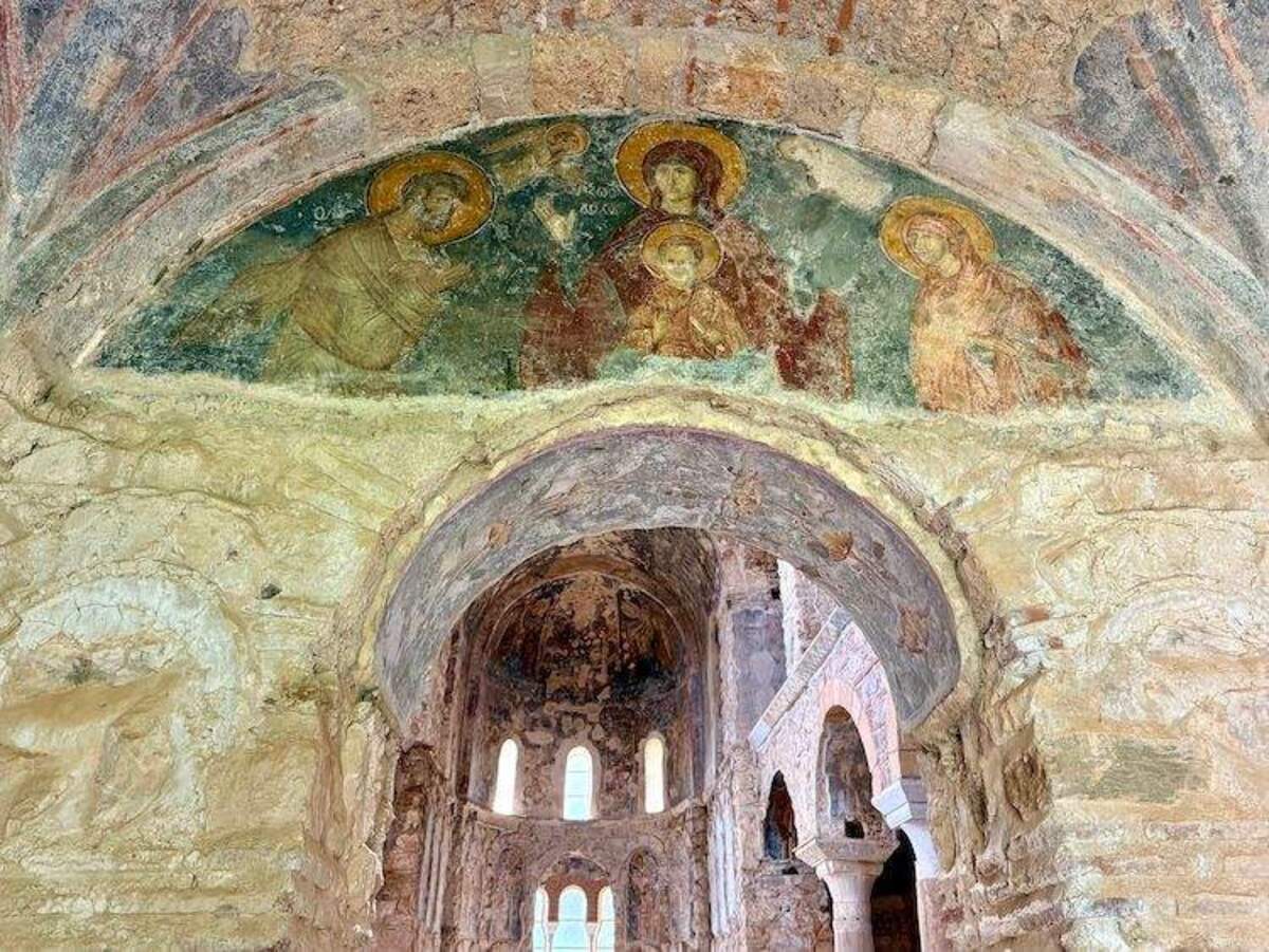  The church's soaring domed chancel is adorned with remarkably preserved frescoes dating to the Byzantine era. Photo credit: Sharon Kurtz 