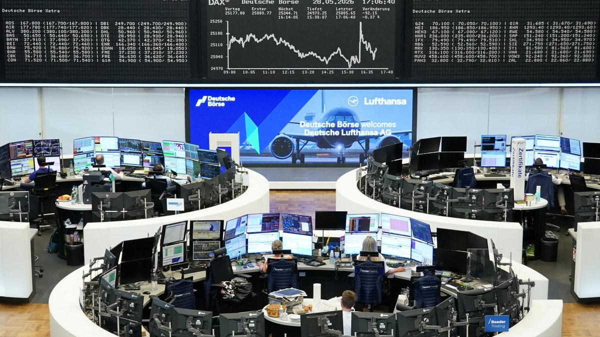 The German share price index DAX graph is pictured at the stock exchange in Frankfurt, Germany, May 28, 2026.     REUTERS/staff