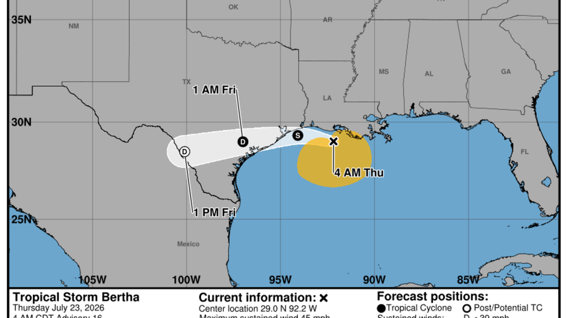 Progress report on Tropical Storm Bertha: Thursday, July 23 update from the National Hurricane Center 