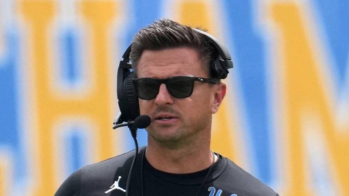  May 2, 2026; Pasadena, CA, USA; UCLA Bruins coach Bob Chesney reacts during the spring game at Rose Bowl. Mandatory Credit: Kirby Lee-Imagn Images | Kirby Lee-Imagn Images 